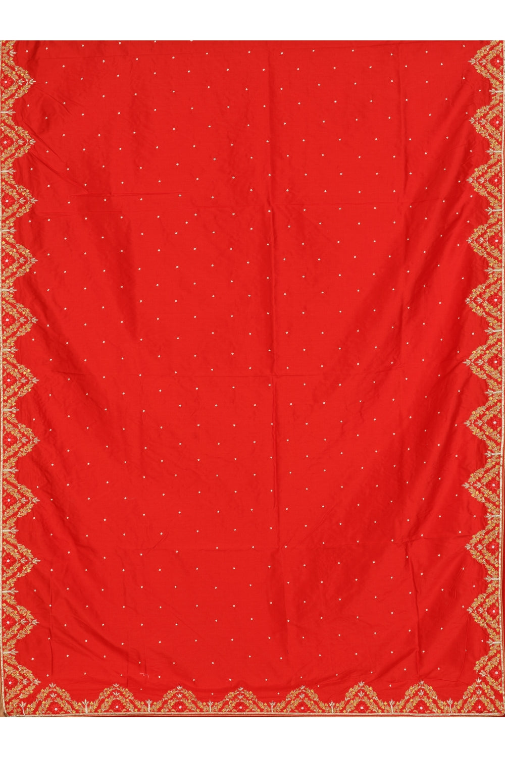 Vibrant Red Silk Hand Embroidered Saree Devam