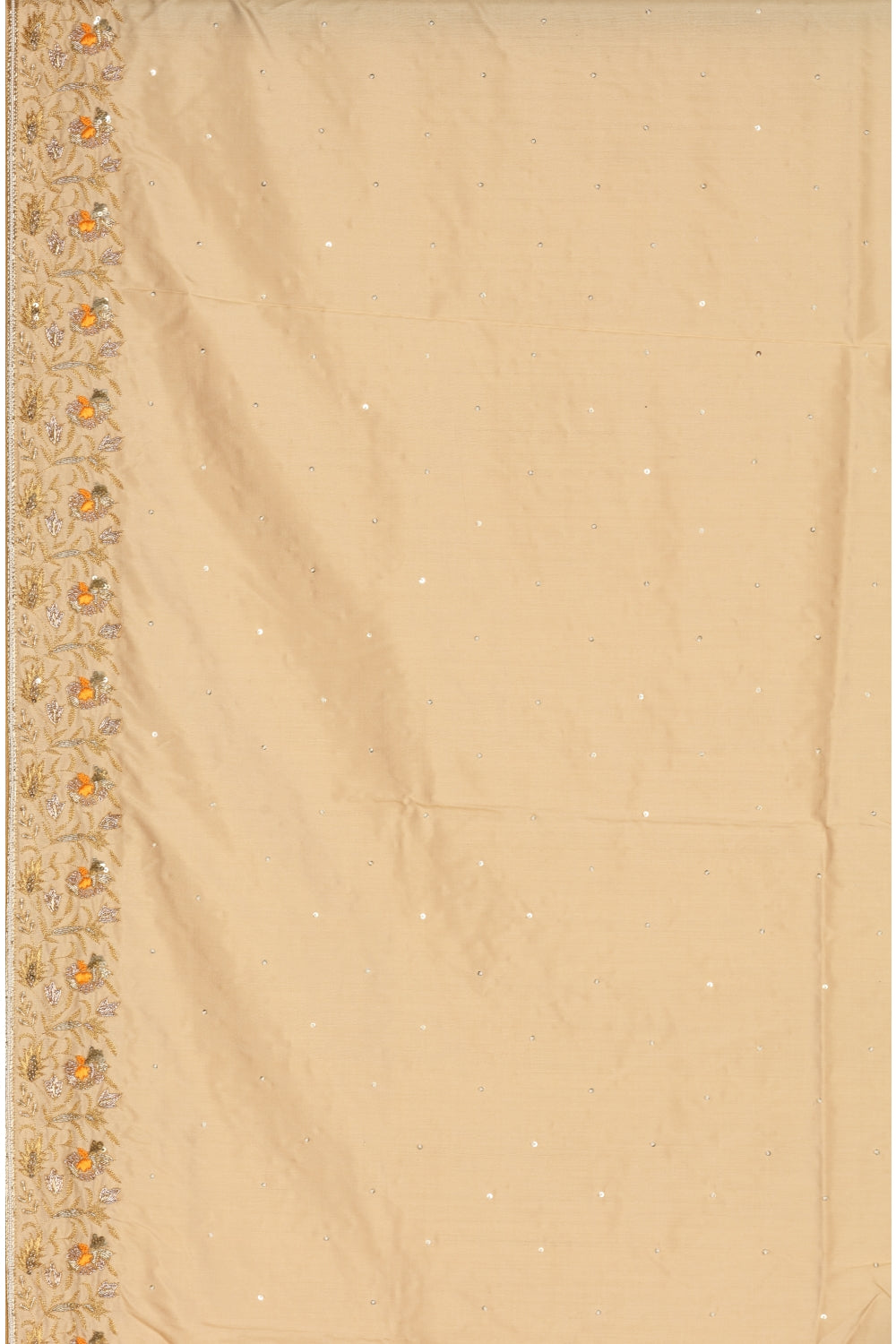 Beige & Orange Silk Hand Embroidered Saree Devam