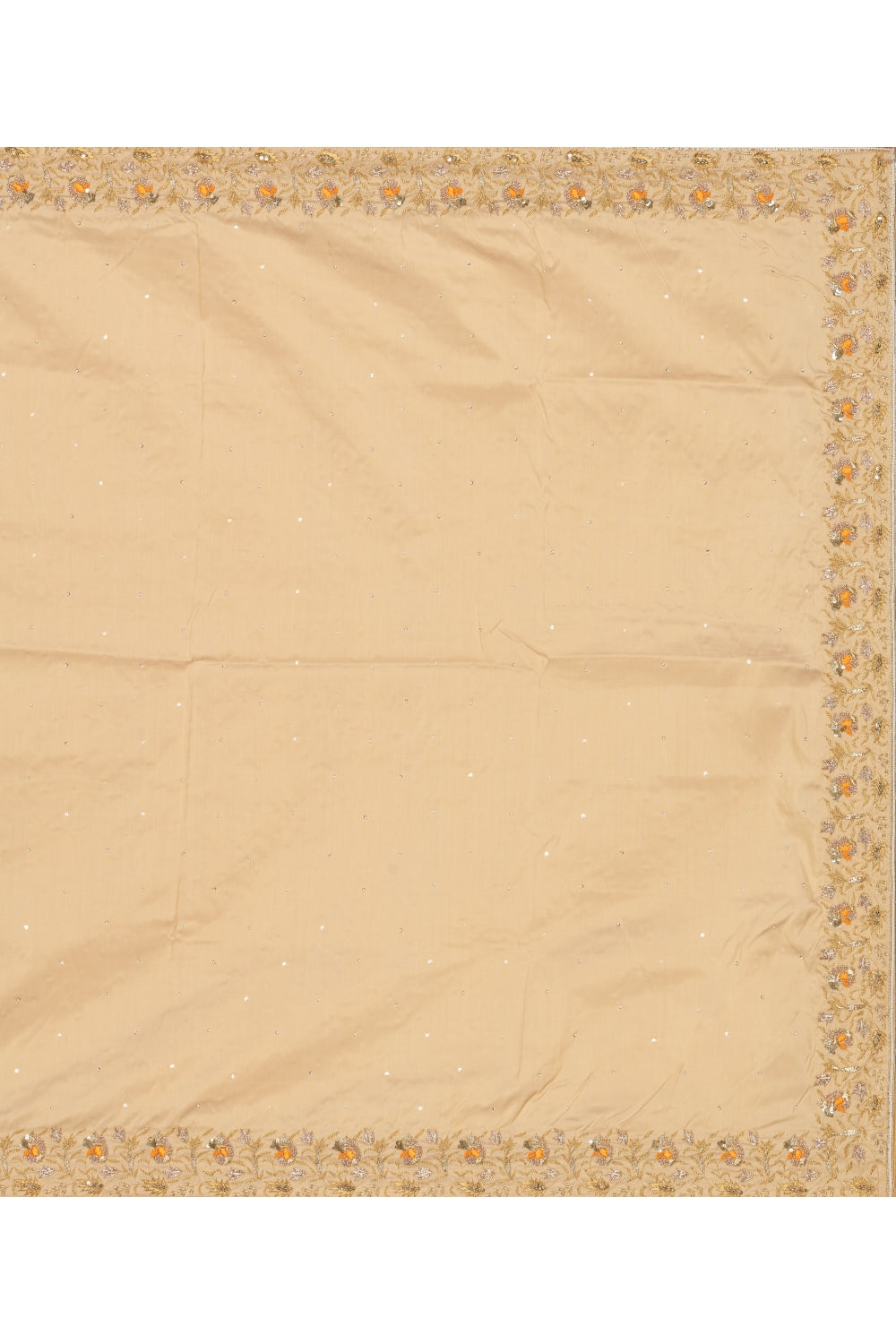 Beige & Orange Silk Hand Embroidered Saree Devam