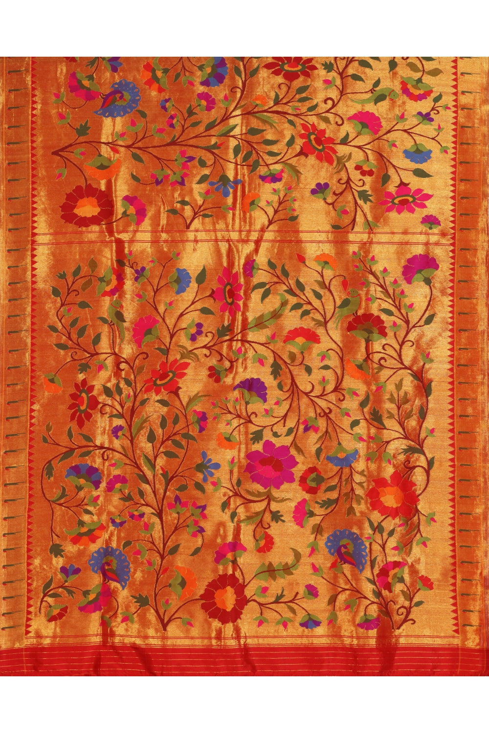 Red & Gold Silk Paithani Saree Devam