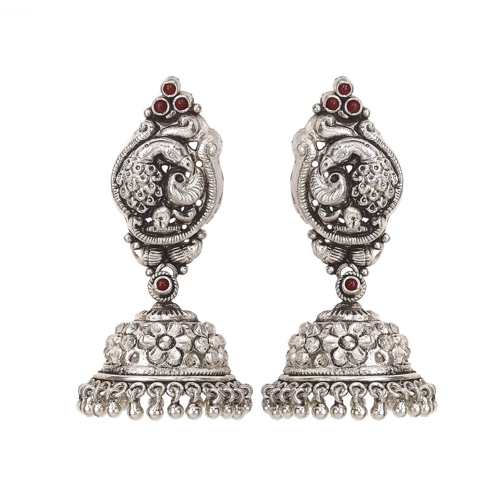 Sterling Silver Jhumka Earrings With Peacock Motifs Devam