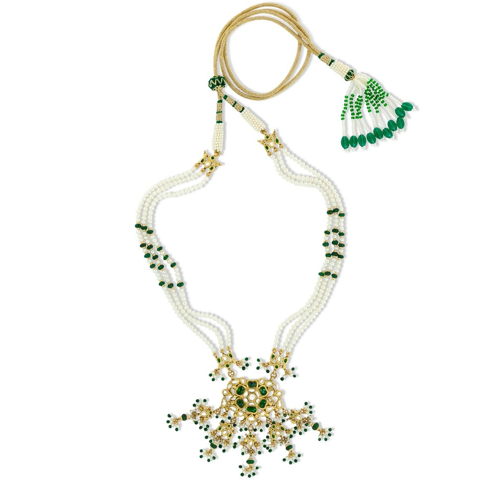 Kundan & Emerald Floral Necklace Set Devam