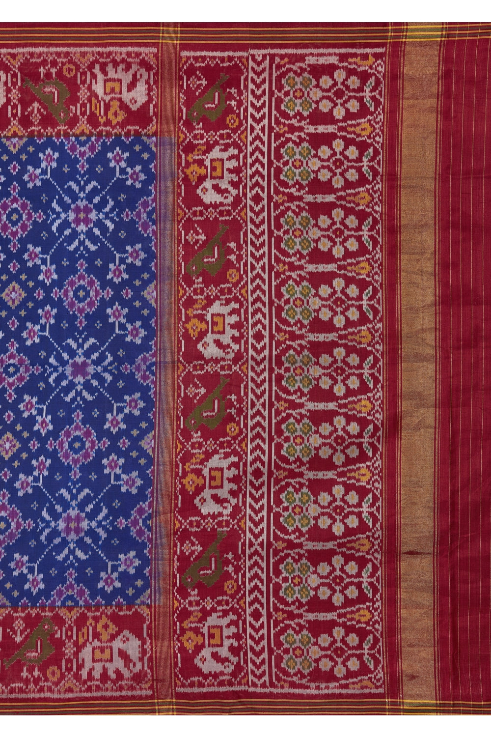 Blue & Red Silk Patola Saree Devam