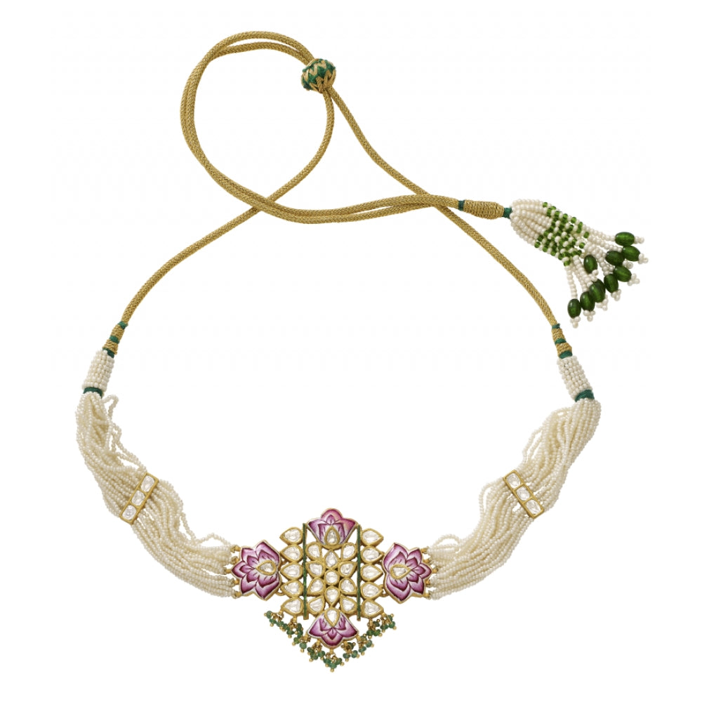 22k Handcrafted Polki Diamond Floral Necklace Devam