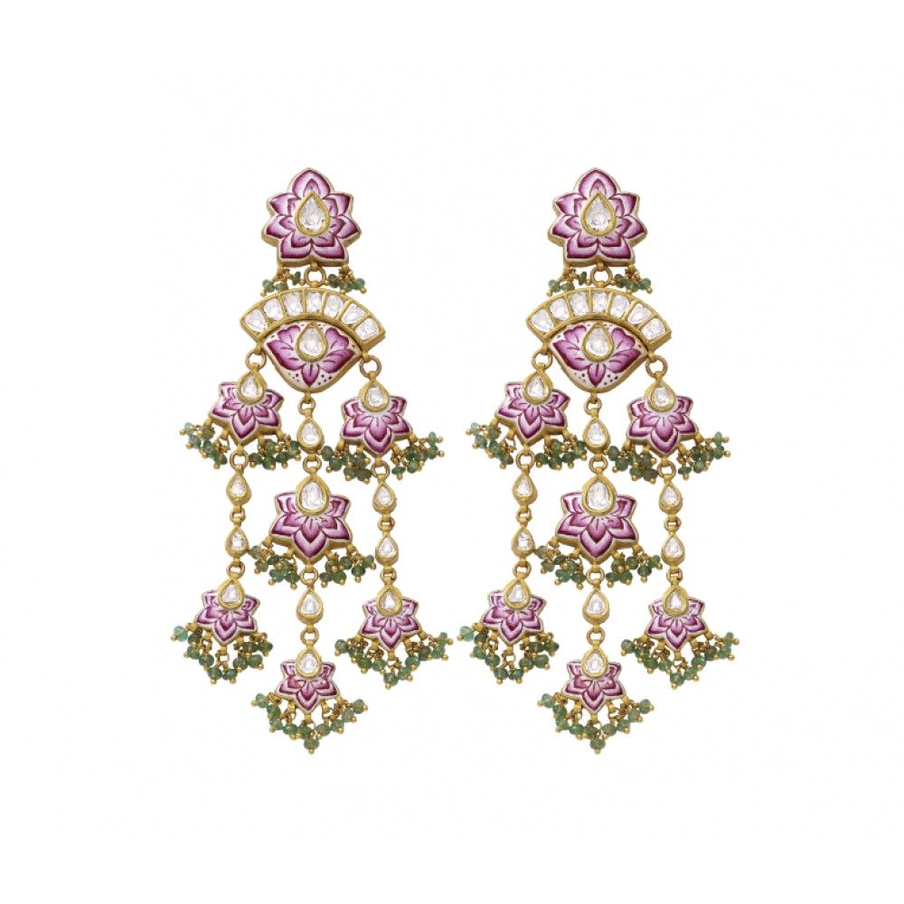 22k Handcrafted Polki Diamond Floral Earrings Devam