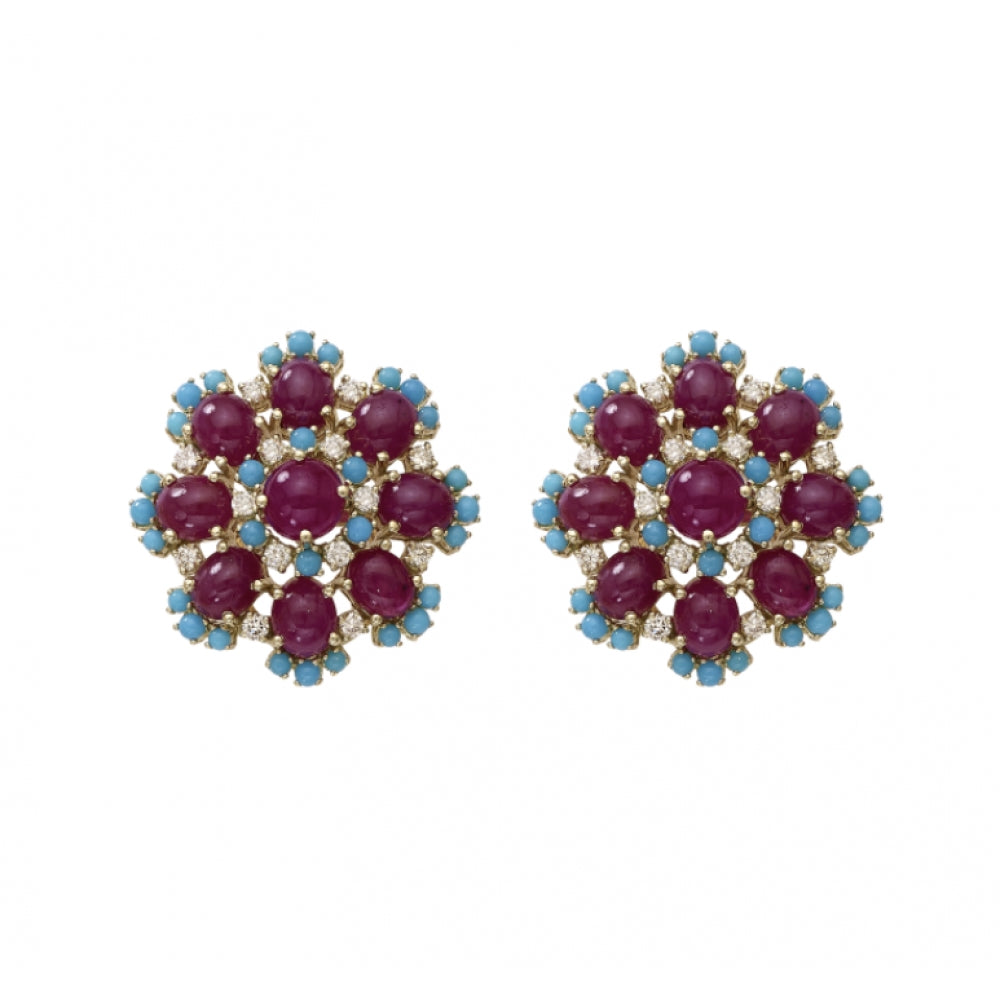 18k Floral Ruby & Turquoise Earrings Devam