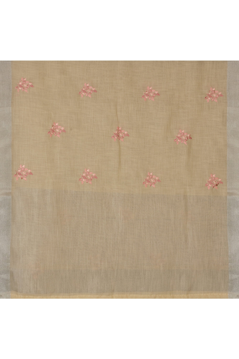 Sandy Tan Floral Hand Embroidered Linen Saree Devam