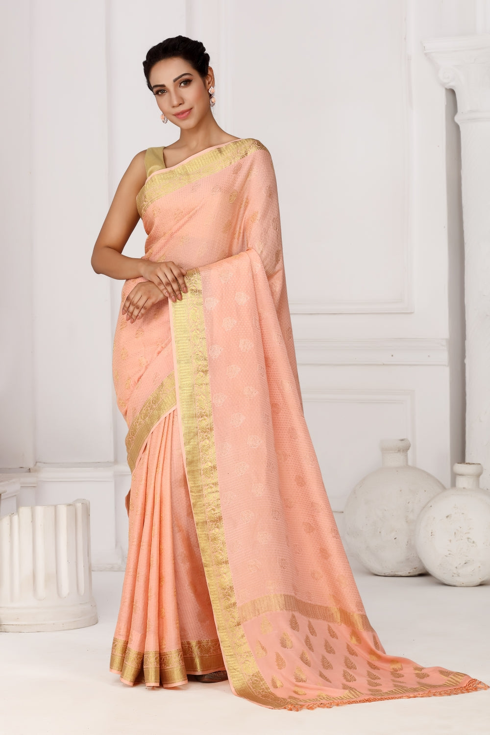 Pink & Gold Mysore Brocade Silk Devam