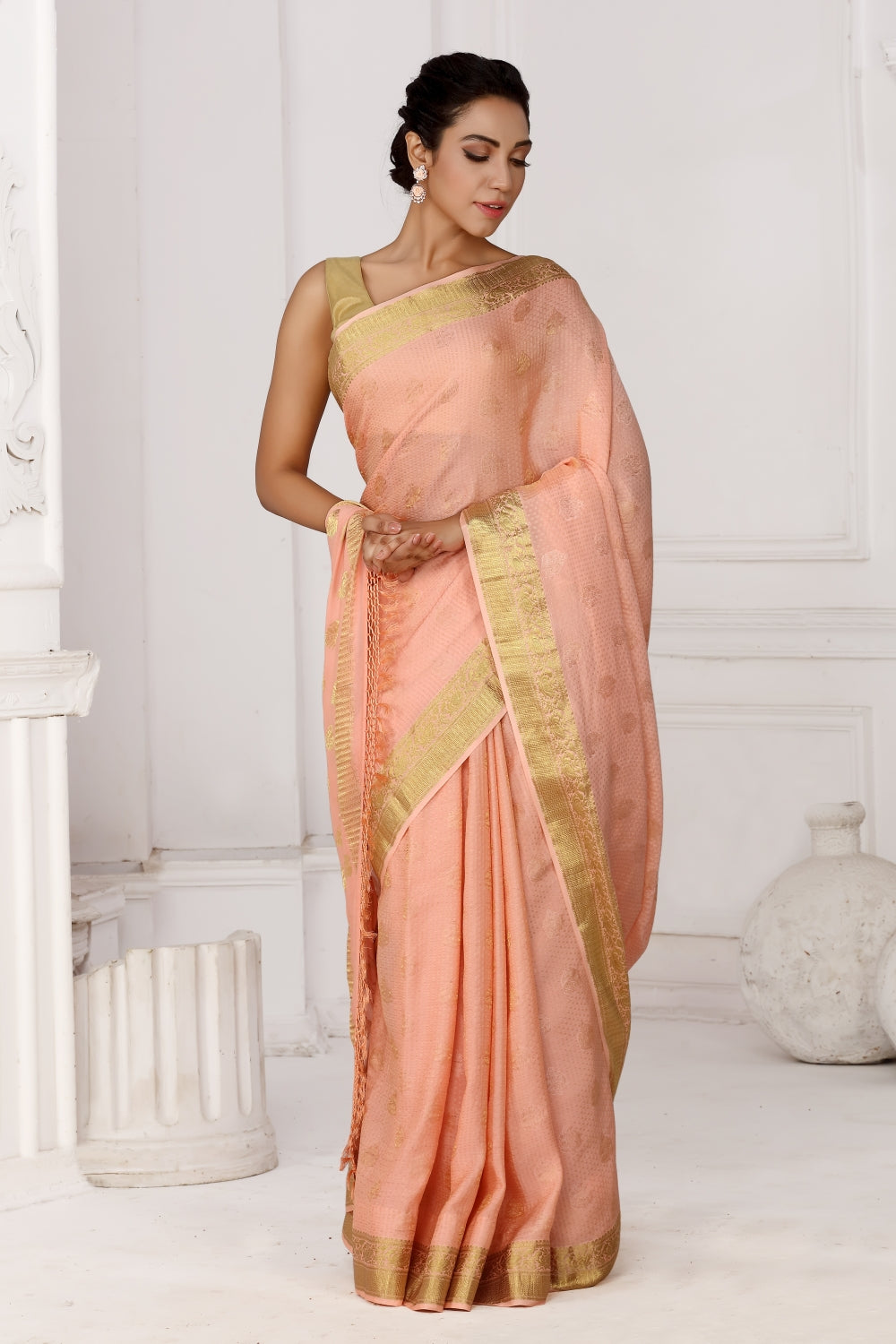 Pink & Gold Mysore Brocade Silk Devam