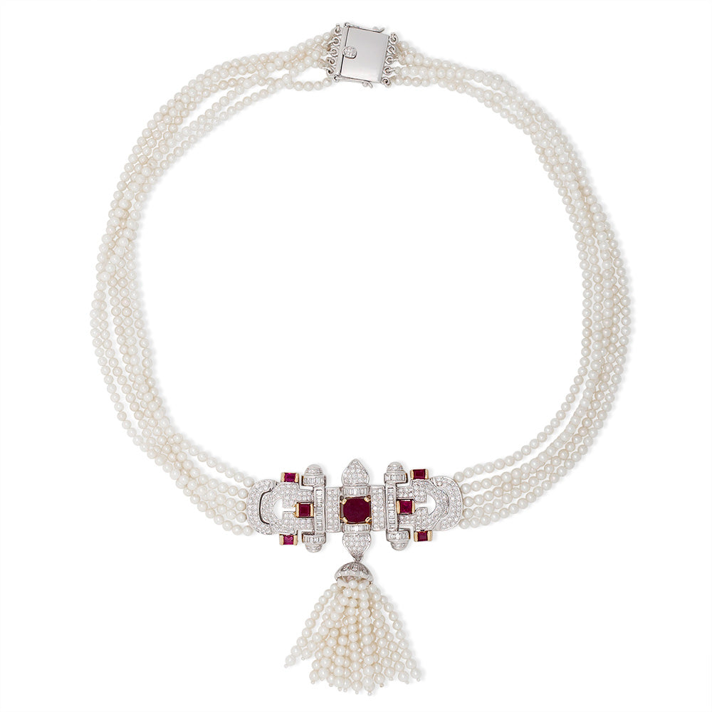 Pearl And Ruby Necklace Set Devam