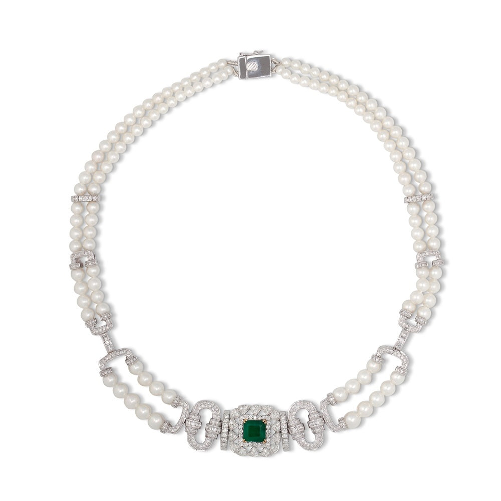 Crown Emerald Pearl Necklace Devam