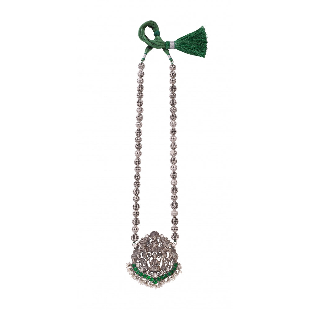 Sterling Silver Necklace With Green Stones Devam